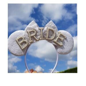 Bride Pearl Embellished White Minnie Ears Headband